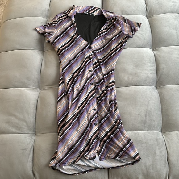 Motel Rocks Mini Striped Purple Button-Down Dress size XS - Picture 1 of 8